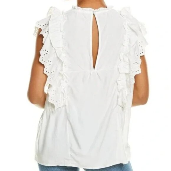 Avantlook Ruffled Silk Top White 100% Silk Eyelet Detail Women's Size L - Picture 2 of 6